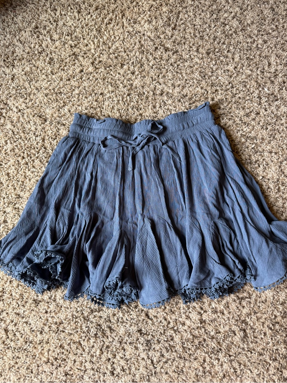 Women's Flowy Blue Crochet-Hem Skort